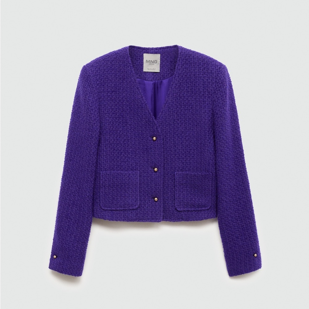 MANGO V-NECK TWEED JACKET